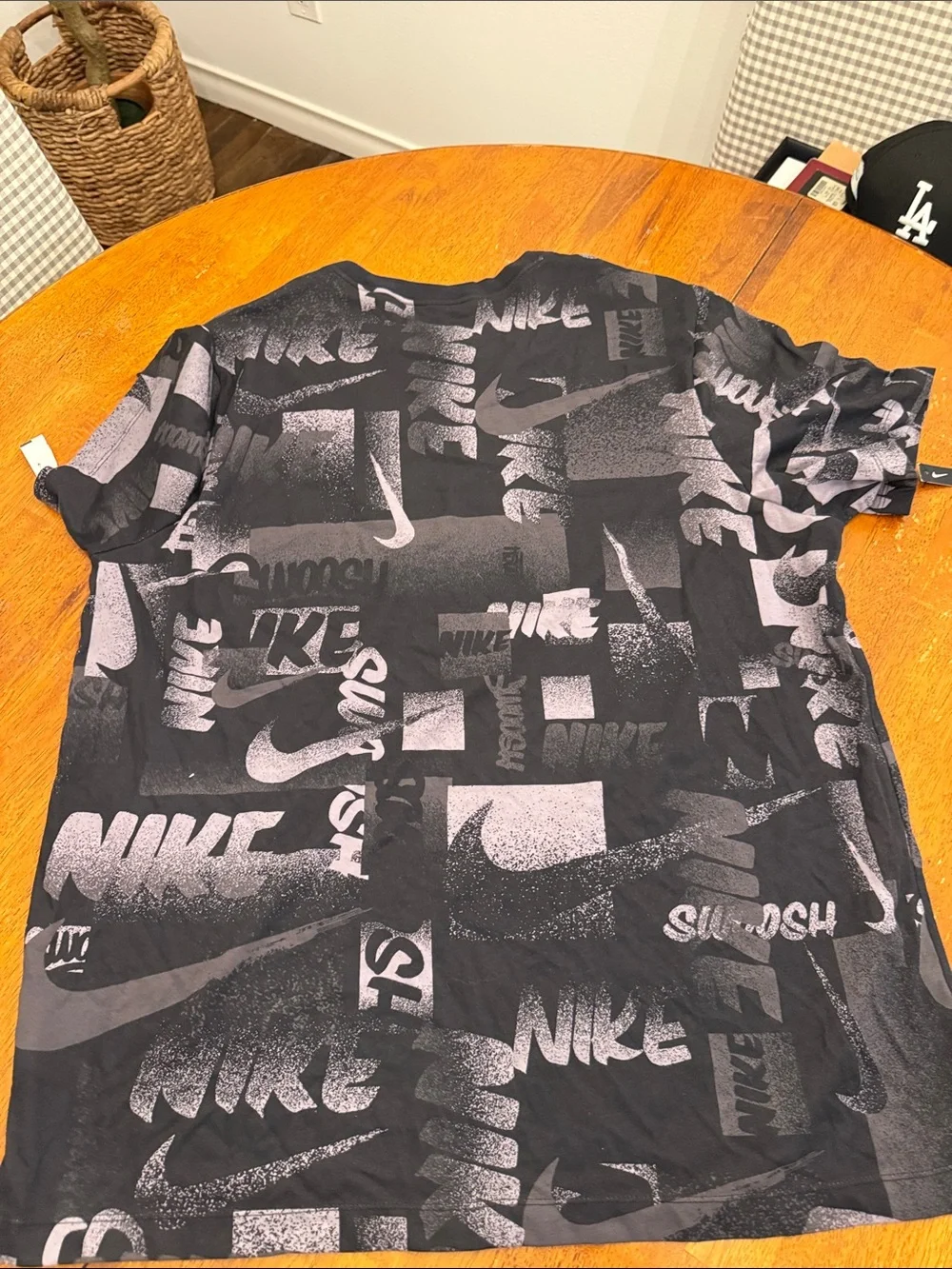 Nike Black & Gray All-Over Graphic Logo Short Sleeve Tee with Red Swoosh xxl